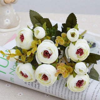 Buy white 10heads/1 bundle Silk tea roses
