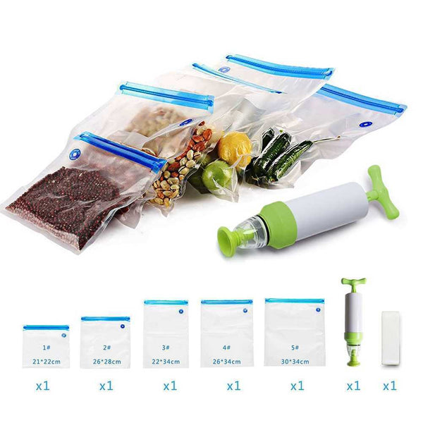 Vacuum Food Bag Sealer Hand Pump Food Sealer Vacuum Reusable Silicone Food Bag  Home Kitchen Storage Zip Packs Vacuum Sealer