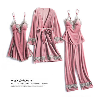 Buy pink-d Autumn Winter Velvet Nightwear 4PCS Female Pajamas Set