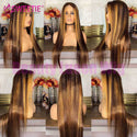 13x4 Highlight Lace front Human Hair Wig 150% Honey Blonde Brown Ombre
