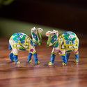 'The Imperial Camels' Hand Carved & Hand Painted Blue Pottery