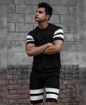 Men's Urban Black and White Stripe T Shirt and Shorts Combo Suit