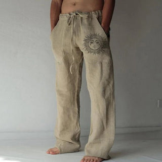 Buy color11 Solid Full Length Soft Linen Pants Mid Waist Pocket Drawstring