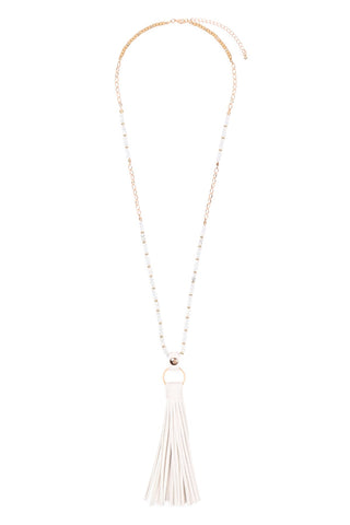 Buy white Hdn3121 - Leather Tassel Necklace