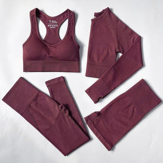 Buy 4pcs-set-purplered 2/3/4PCS Seamless Women Yoga Set Workout Sportswear Gym Clothes