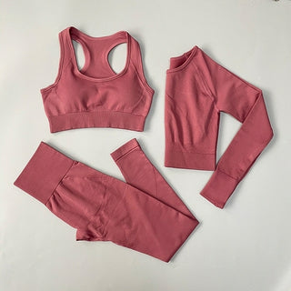 Buy 3pcs-set-red 2/3/4PCS Seamless Women Yoga Set Workout Sportswear Gym Clothes