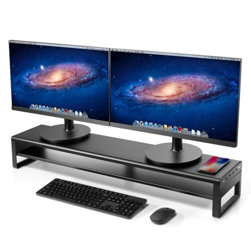 2 Tiers Dual Monitor Stand Aluminum Monitor Riser with Wireless