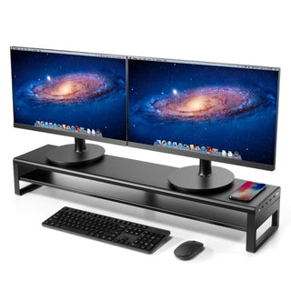 Buy white 2 Tiers Dual Monitor Stand Aluminum Monitor Riser with Wireless