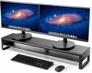 Buy silver 2 Tiers Dual Monitor Stand Aluminum Monitor Riser with Wireless