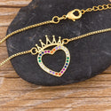 2020 Fashion Colorful Copper Zircon King Pendant Necklace Charm Heart