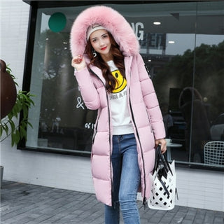 Buy pink 2020 Women&#39;s Down Parkas Winter Jacket Big Fur Collar Thick Slim Coat