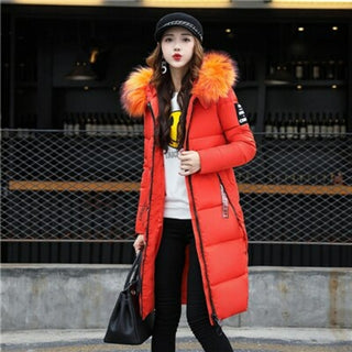 Buy orange 2020 Women&#39;s Down Parkas Winter Jacket Big Fur Collar Thick Slim Coat
