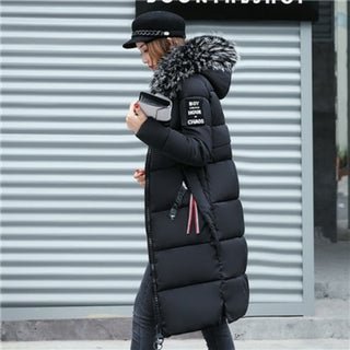Buy black 2020 Women&#39;s Down Parkas Winter Jacket Big Fur Collar Thick Slim Coat