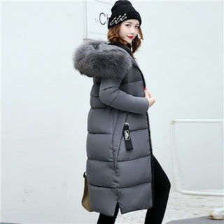 Buy gray 2020 Women&#39;s Down Parkas Winter Jacket Big Fur Collar Thick Slim Coat