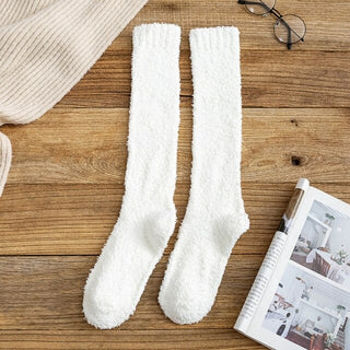 Buy cream-white 2021 Coral Fleece Plush Socks Winter Warm Women Long Socks Candy Color