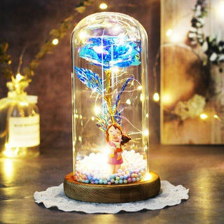 Buy mom-117 2021 Enchanted LED Galaxy Rose Eternal Gold Foil Flower In Glass Dome