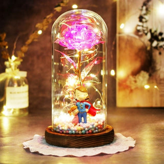 Buy super-mom126 2021 Enchanted LED Galaxy Rose Eternal Gold Foil Flower In Glass Dome