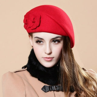 Buy red 2021 New Fashion Women Beret Hat For Women Beanie Female Cap Flower