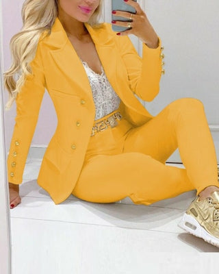 Buy yellow Long Sleeve  Office Lady Two Piece