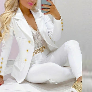 Buy white Long Sleeve  Office Lady Two Piece