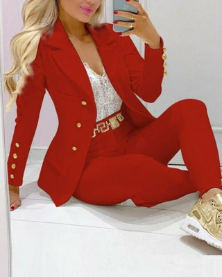 Buy red Long Sleeve  Office Lady Two Piece