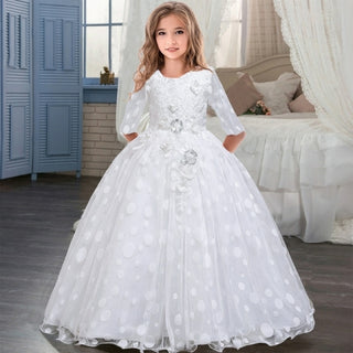 Buy white 2021 Summer Long Sleeve Flower Girl Dress Elegant Kids Dresses For