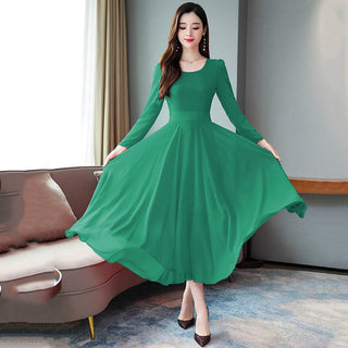 2022 Vintage Solid Long Sleeve Maxi Dresses Autumn Winter 3XL Plus