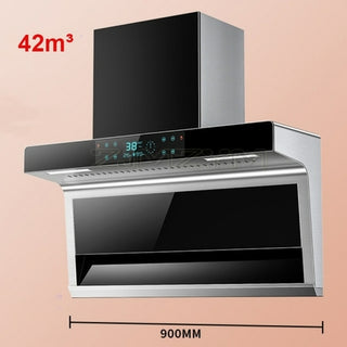 Buy yellow 220V Home Range Hood Stainless Steel High Suction Automatic Washing
