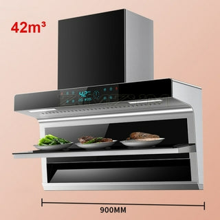 Buy red 220V Home Range Hood Stainless Steel High Suction Automatic Washing