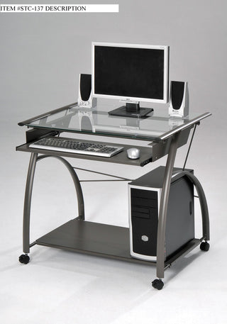 Sleek Pewter and Glass Computer Desk.