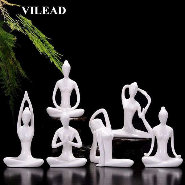 VILEAD 12 Styles White Ceramic Yoga Figurines Ename Yoga Miniatures Abstract Yog Stattues Yoj Figurines Vintage Home Decor