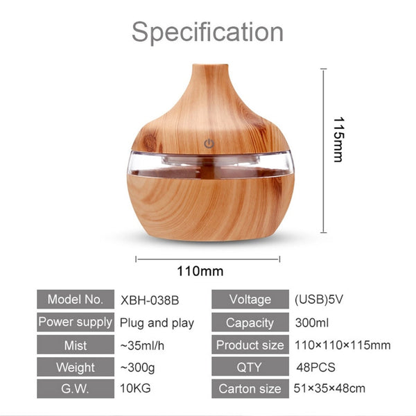 300ml Aromatherapy Essential Aroma Oil Diffuser Humidifier Wood Grain