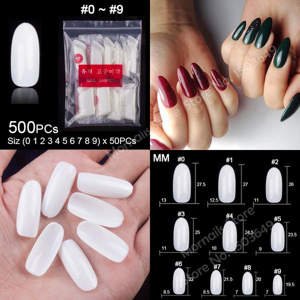 TKGOES 250 Pieces Same Size, 500 Pieces 10 Sizes Acrylic Oval Nail Tips False Nails Clear Full Cover Fake Nail Art Tips French - Webster.direct