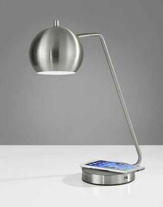 Buy brushed-steel Retro Antiqued Brass Wireless Charging Station Desk Lamp