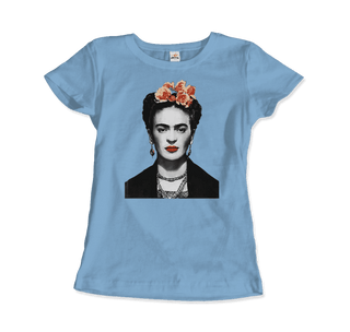 Buy light-blue Frida Kahlo With Flowers Poster Artwork T-Shirt