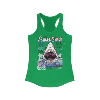 Buy solid-kelly-green The Shark Shack For a Tasty Bite Racerback Tank