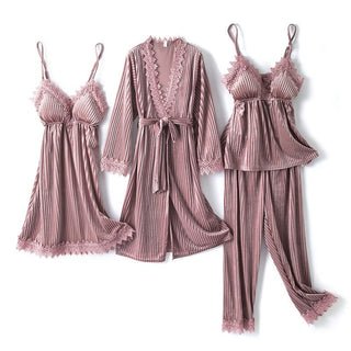 Buy pink-a Autumn Winter Velvet Nightwear 4PCS Female Pajamas Set