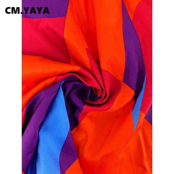 CM.YAYA Autumn Winter Women Long Sleeve Mini Bodycon Dress Print Pleated Sexy Club Party V-Neck Shases Plus Size S-5xl Dress
