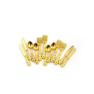 Buy gold 1SET  Kitchen Food Furniture Toys Tableware for 1:12 Dollhouse Miniature Accessories