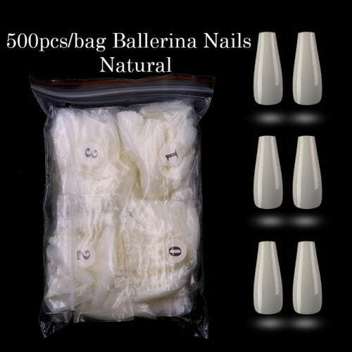 500pcs Colorful  False Nails Long Ballerina Coffin Shape UV Shiny