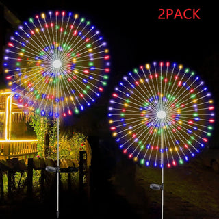 2 Pcs Solar Firework Lights 90 LED Multi Color Firework Solar Lights