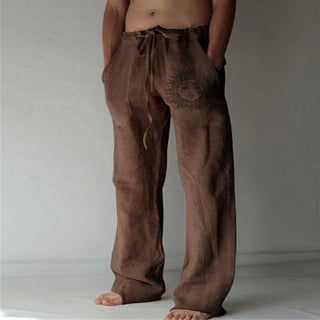 Buy color14 Solid Full Length Soft Linen Pants Mid Waist Pocket Drawstring
