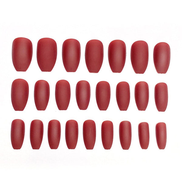 Red Frosted Ballet Medium Length Fake Nails With Glue