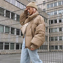 Solid Color Oversized Thick Parkas Zipper Pockets Overcoats