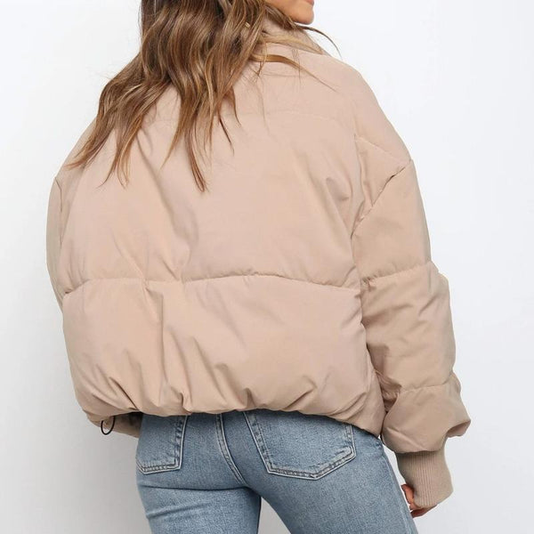 Solid Color Oversized Thick Parkas Zipper Pockets Overcoats