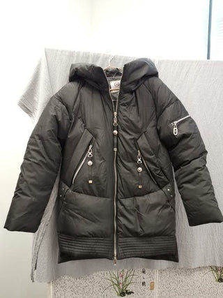 Buy black Casual hooded women winter coat parka Zipper pocket padded jacket coat