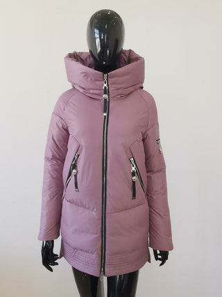 Buy pink Casual hooded women winter coat parka Zipper pocket padded jacket coat