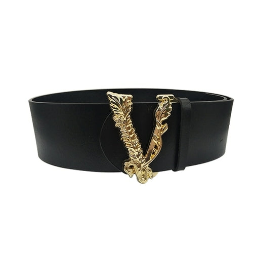 7cm Top Quality Women Belt Luxury Gold V Buckle Female Genuine Leather
