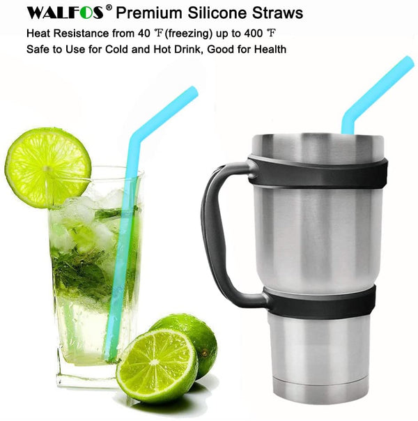 WALFOS 6 Pieces Reusable Silicone Drink Straws Food Grade Regular Size for Drinking