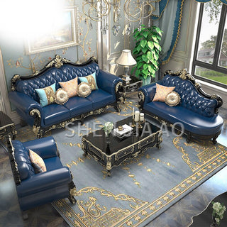 Buy color-3 European Leather Sofa Luxury Solid Carved Sofa